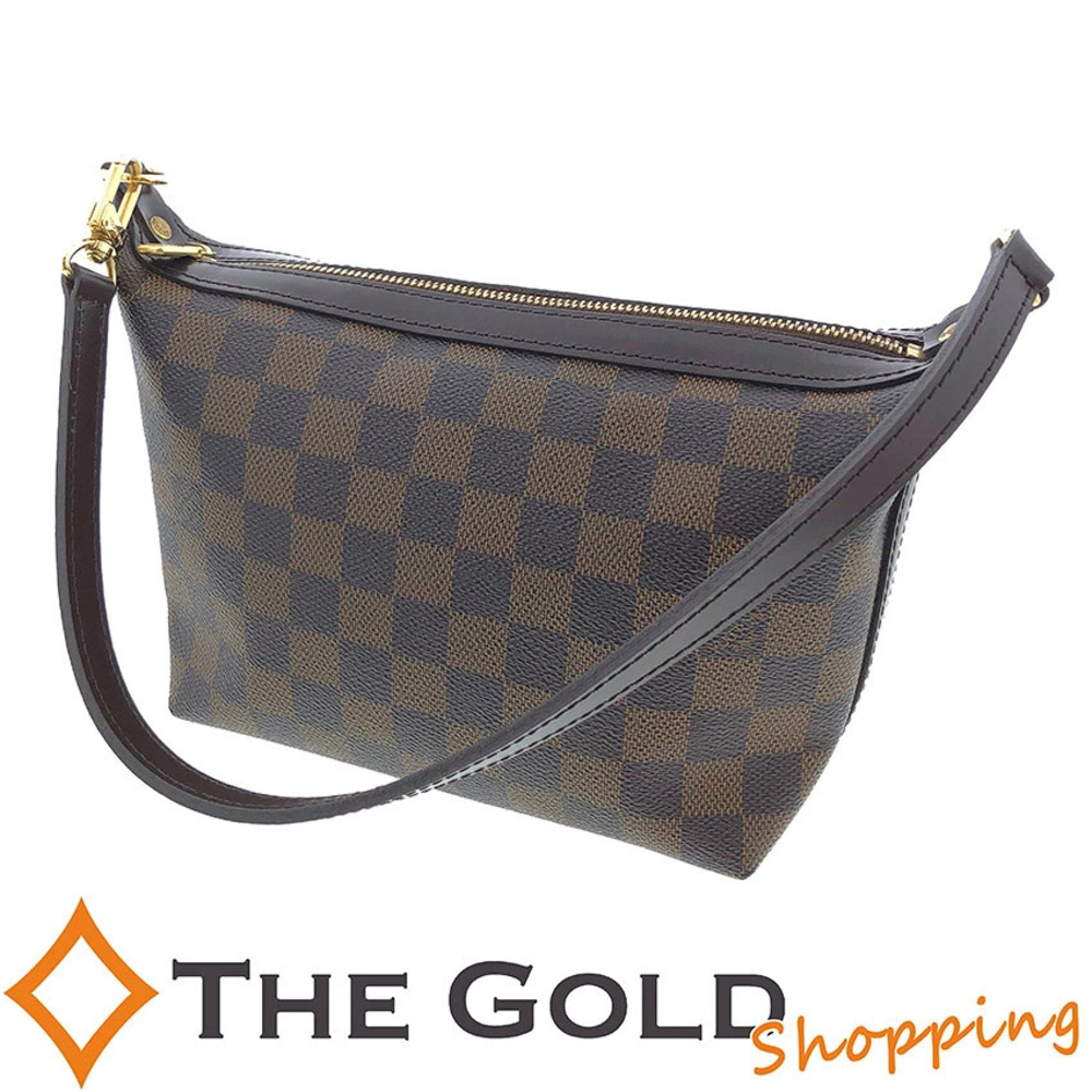Louis Vuitton Irovo Damier Bag Pouch Canvas Leather Ebene Brown Black